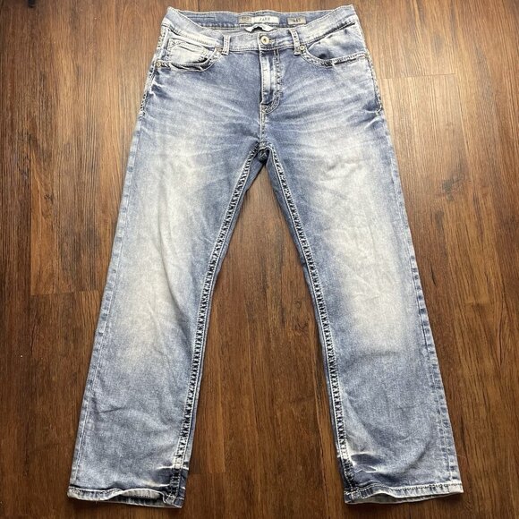BKE Jeans Men’s Size 34x28 Jake Bootleg Medium Wash Whiskered Distressed Stretch - Picture 1 of 10